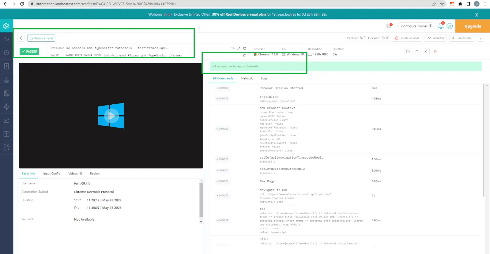 we can also see a detailed view of the test