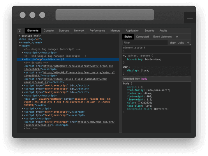 In-built DevTools For Samsung Galaxy Z Fold4 Mobile View Test