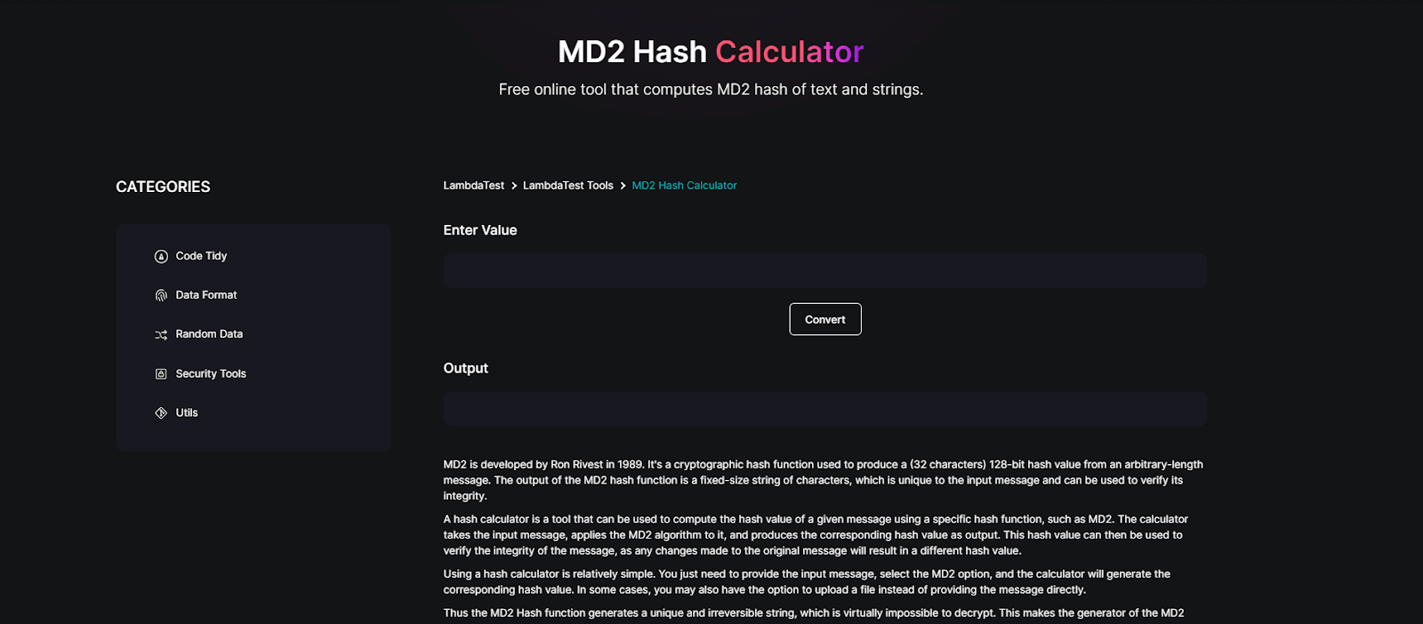 MD2 Hash Calculator