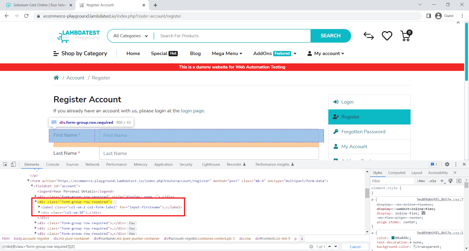 playground lambdatest page