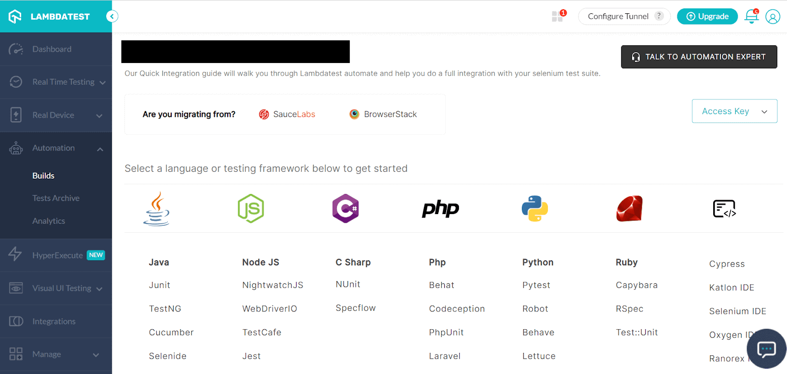 programming language and testing framework