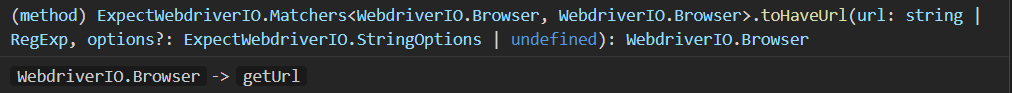 WebdriverIO Assertions toHaveUrl Parameters