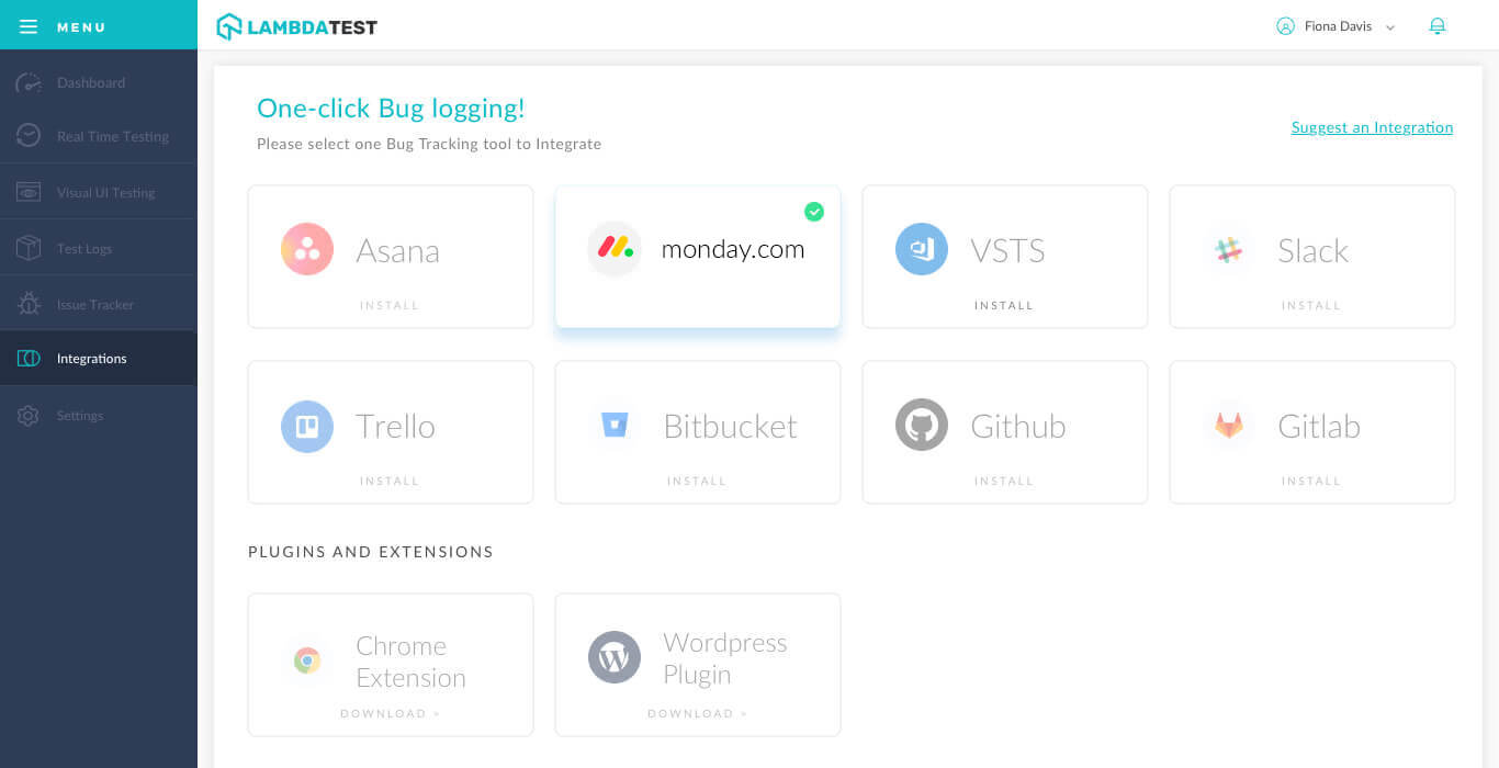 LambdaTest Monday.com integration