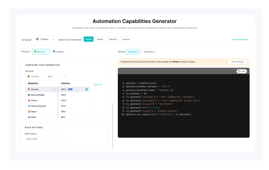 Visual Regression Advanced Options