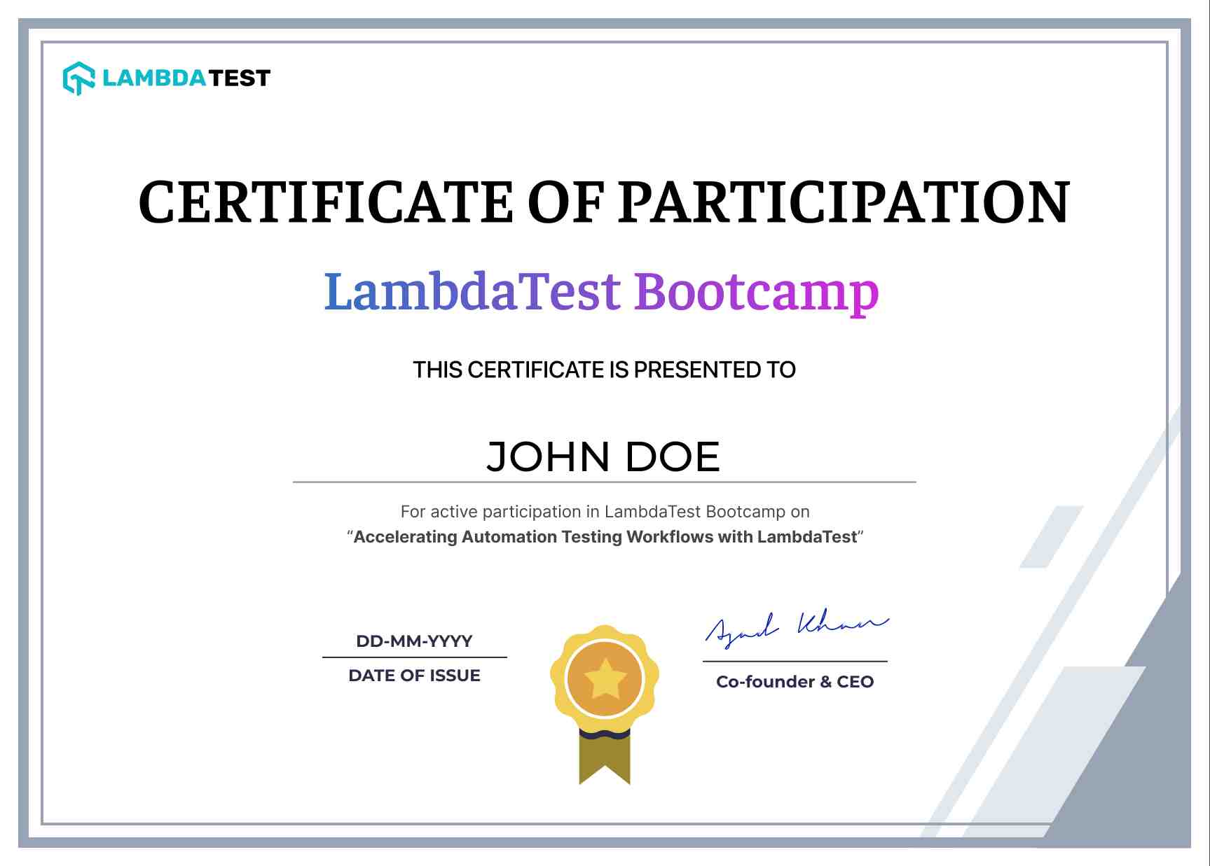 Bootcamp Certificate of Participation