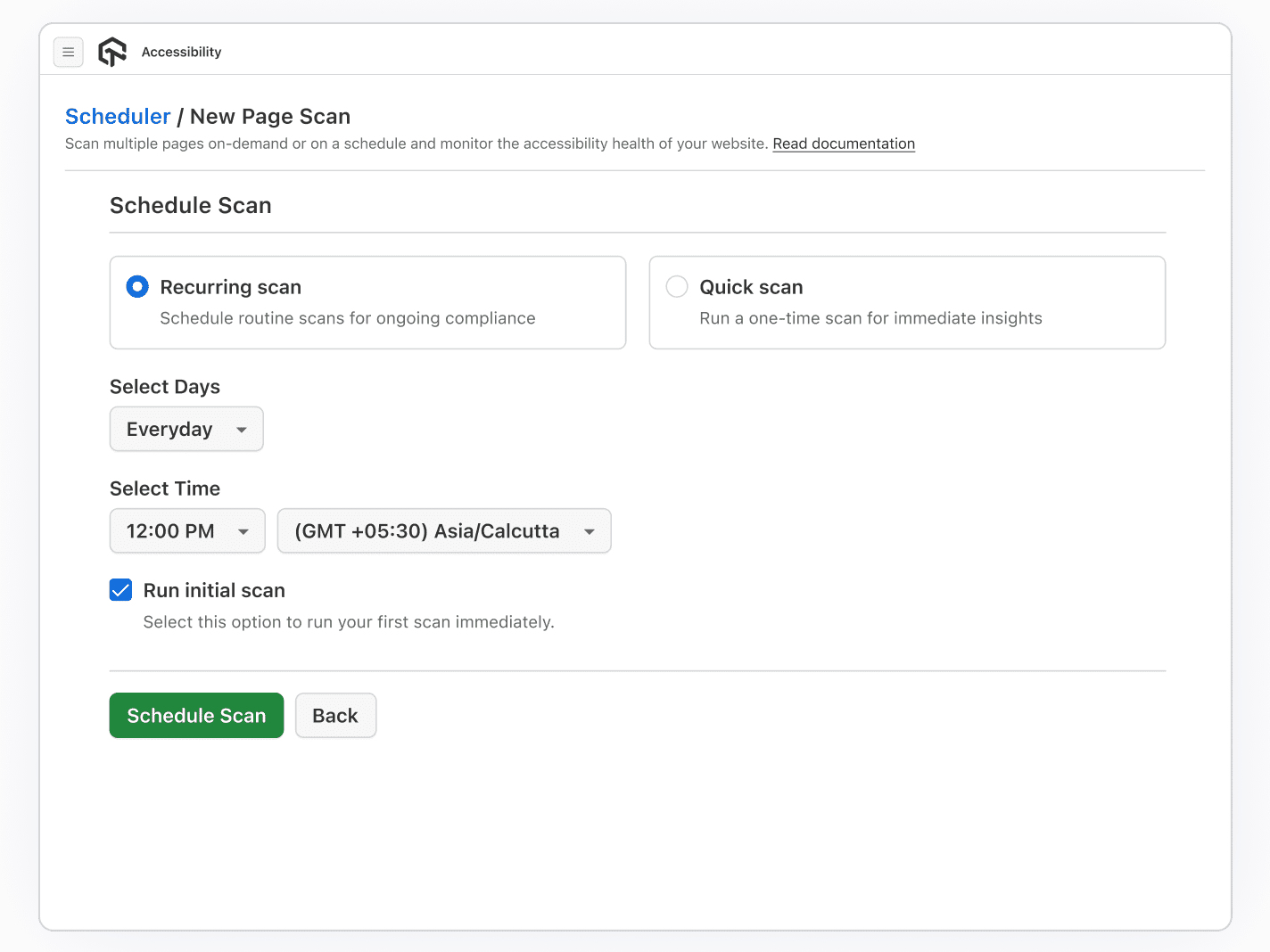 Seamlessly Schedule Accessibility Scans