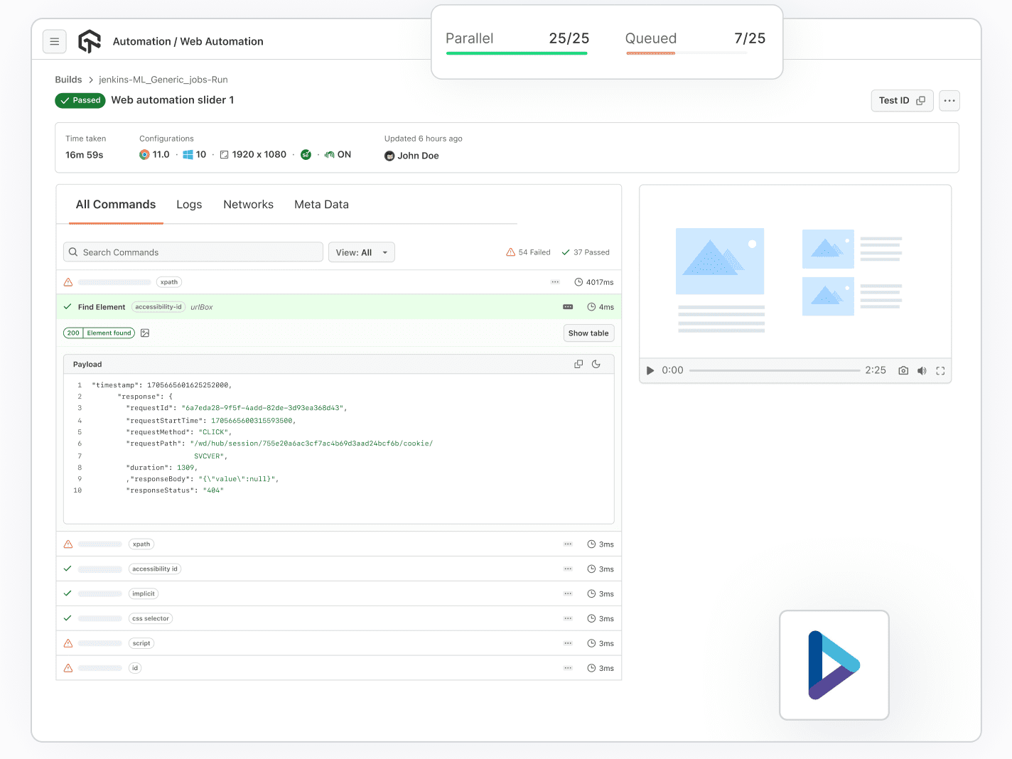 Selenium Tests Logs