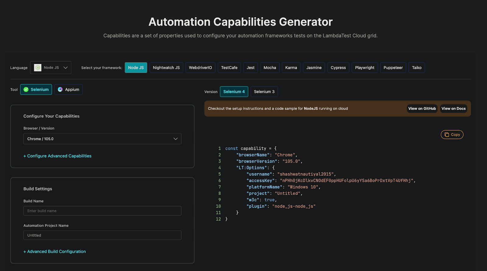 LambdaTest Capabilities Generator