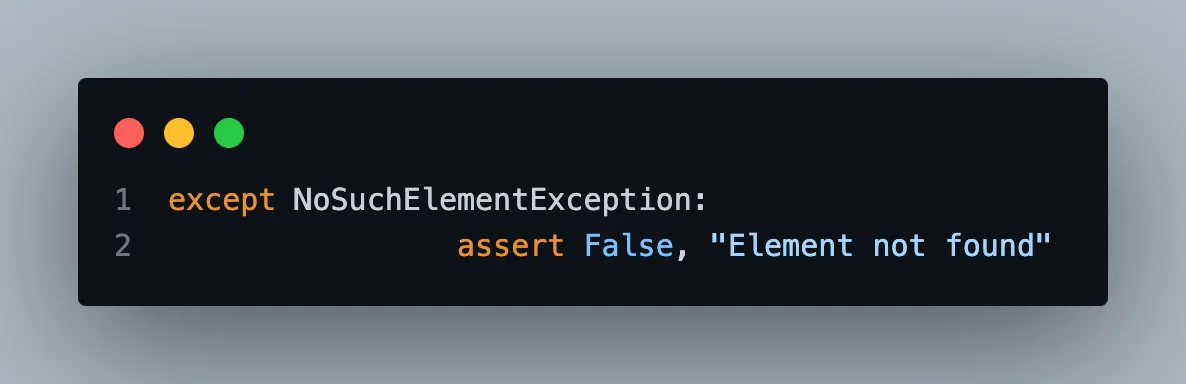 assertIn() and NoSuchElementException code example