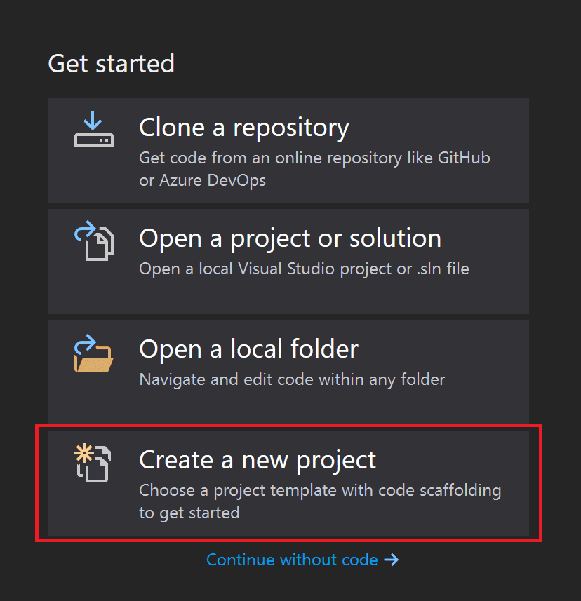 Create a new project from the splash window