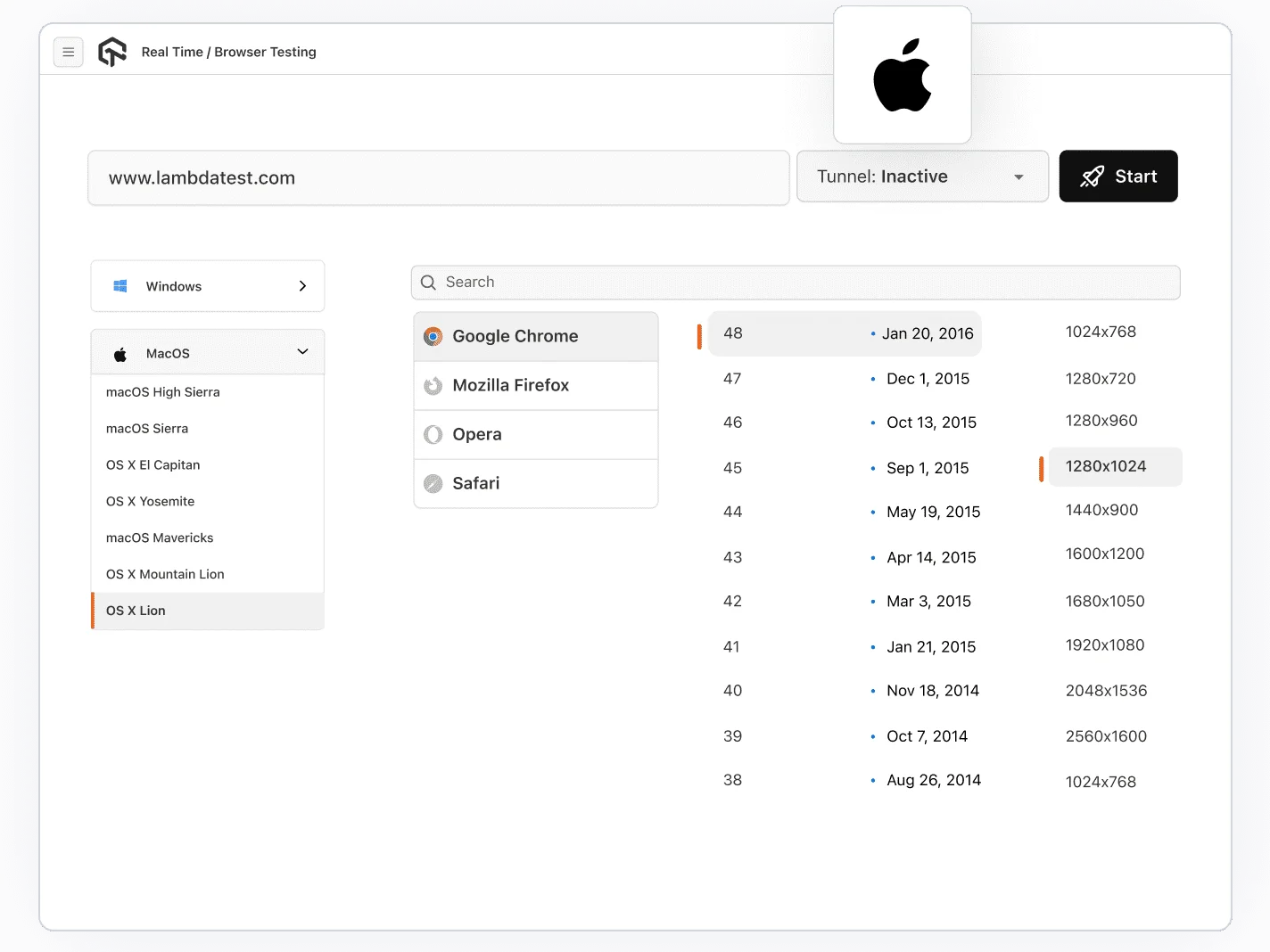 Live Interactive Testing on macOS Lion Browsers