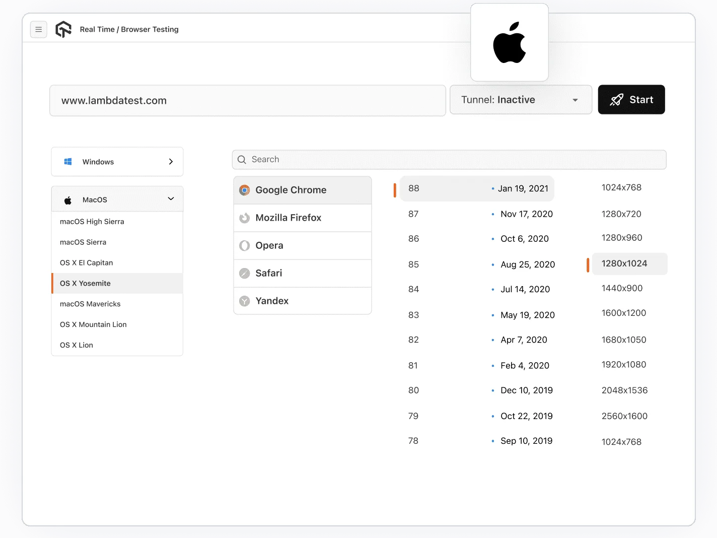 Live Interactive Testing on macOS Yosemite Browsers