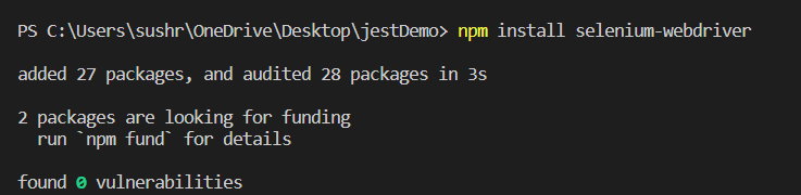 npm install selenium-webdriver