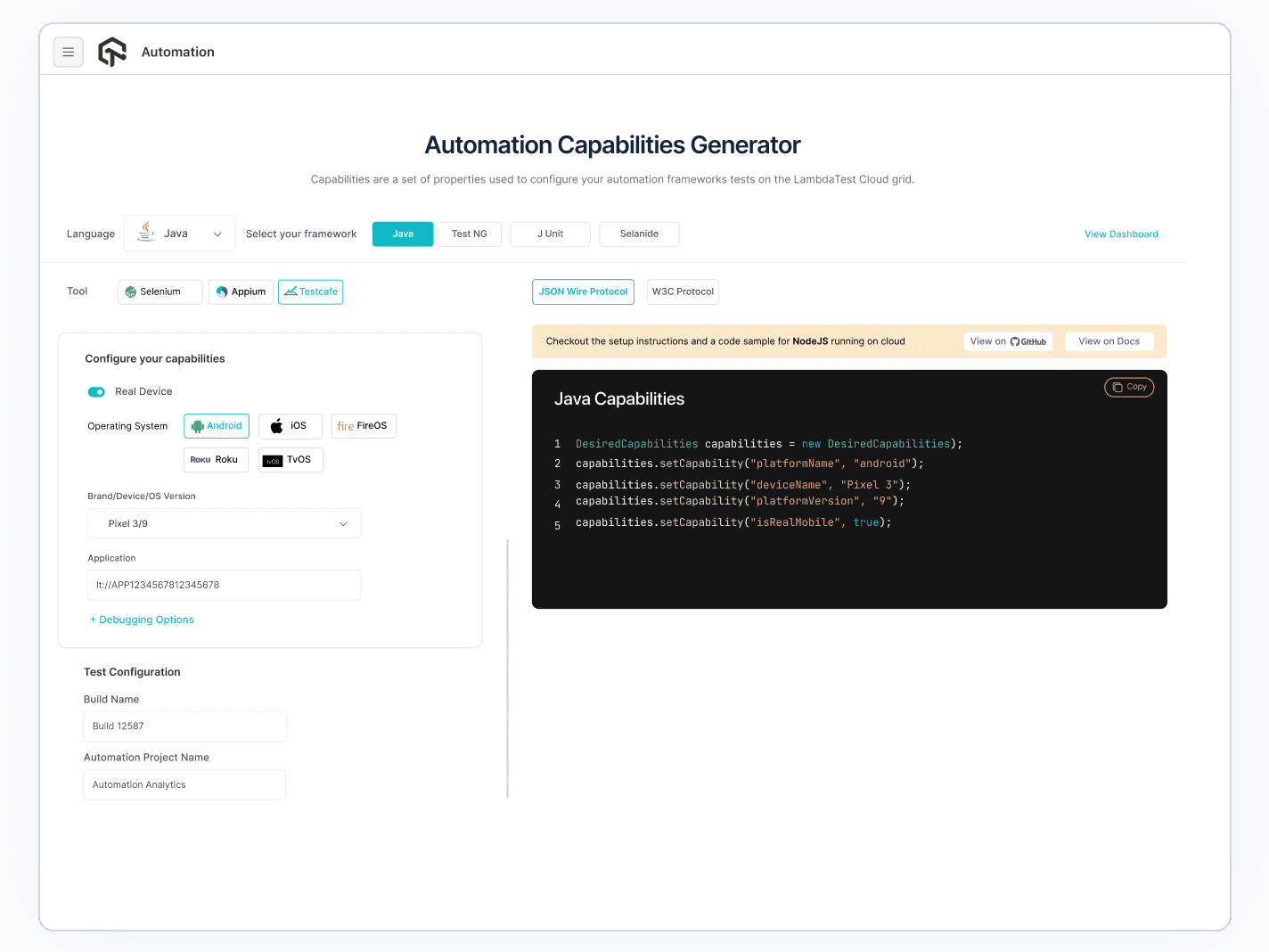 Selenium Desired Capabilities