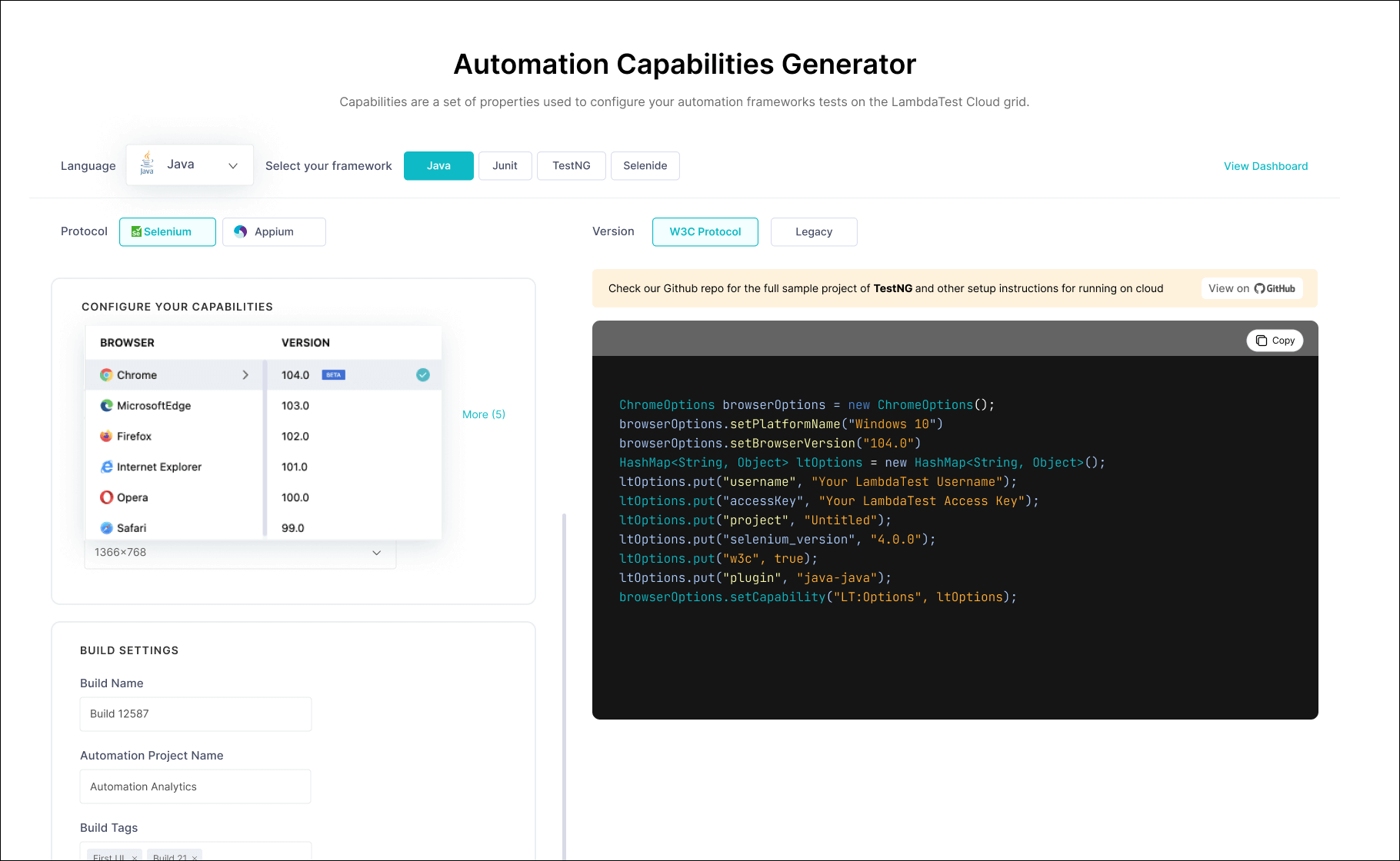 Selenium Java Desired Capabilities