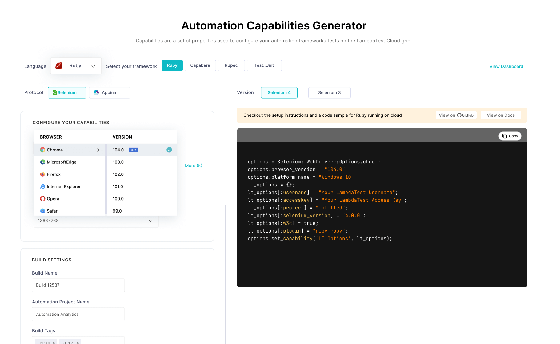 Selenium Ruby Desired Capabilities