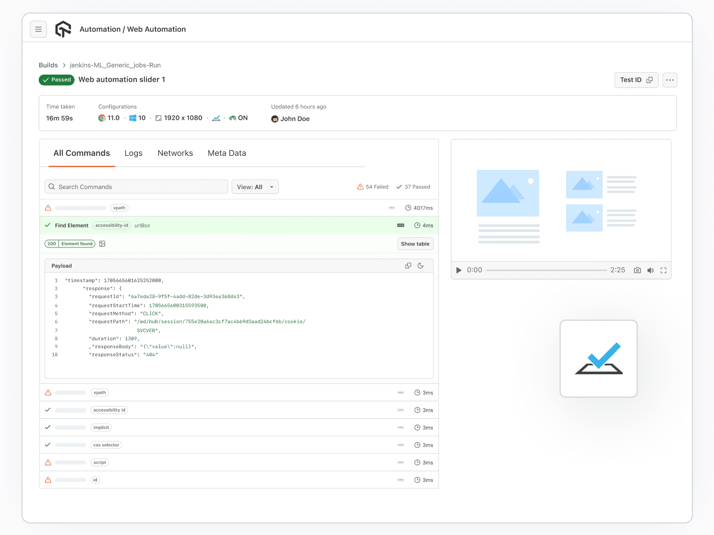 Selenium Tests Logs