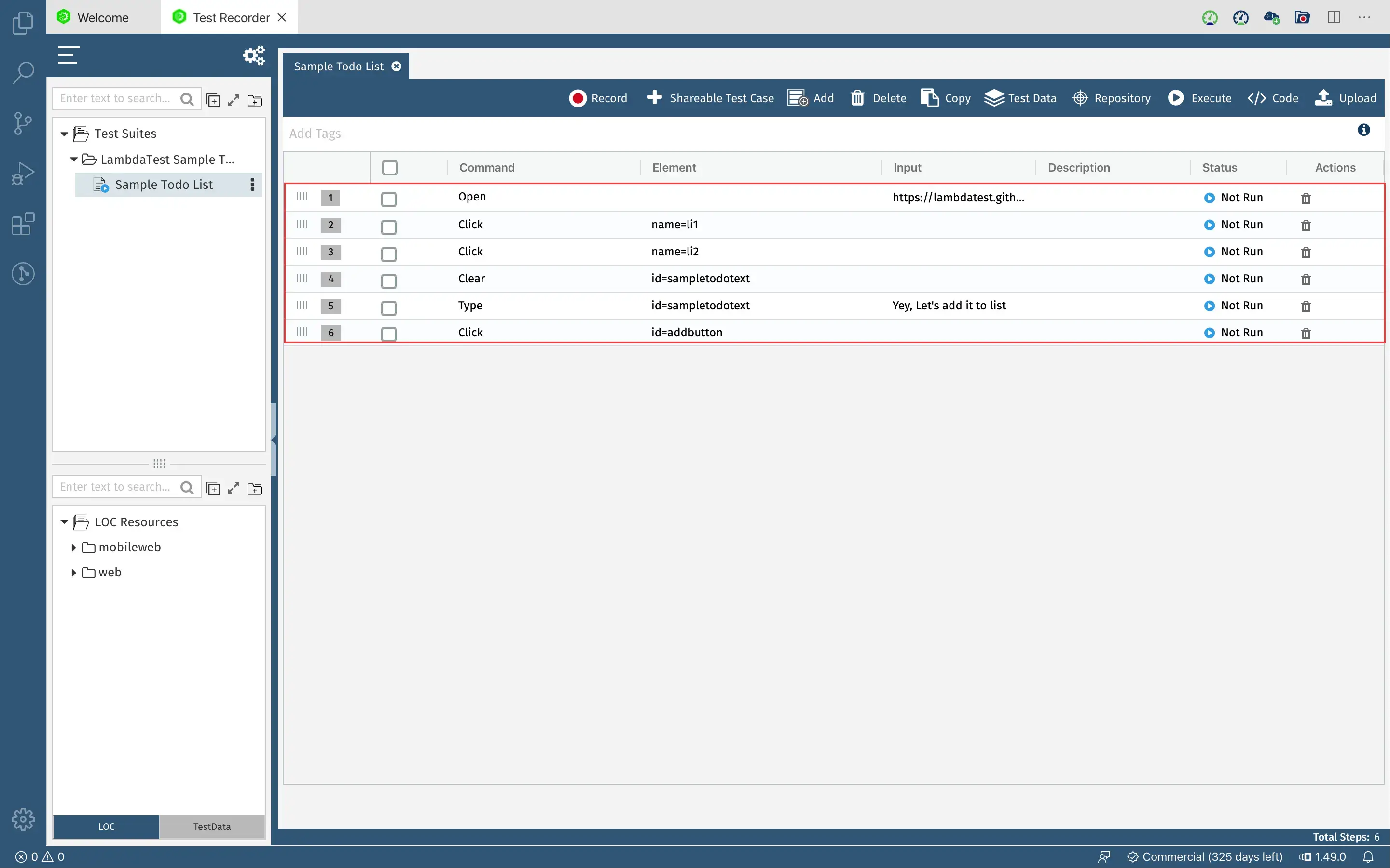 qmetry Sample to do list