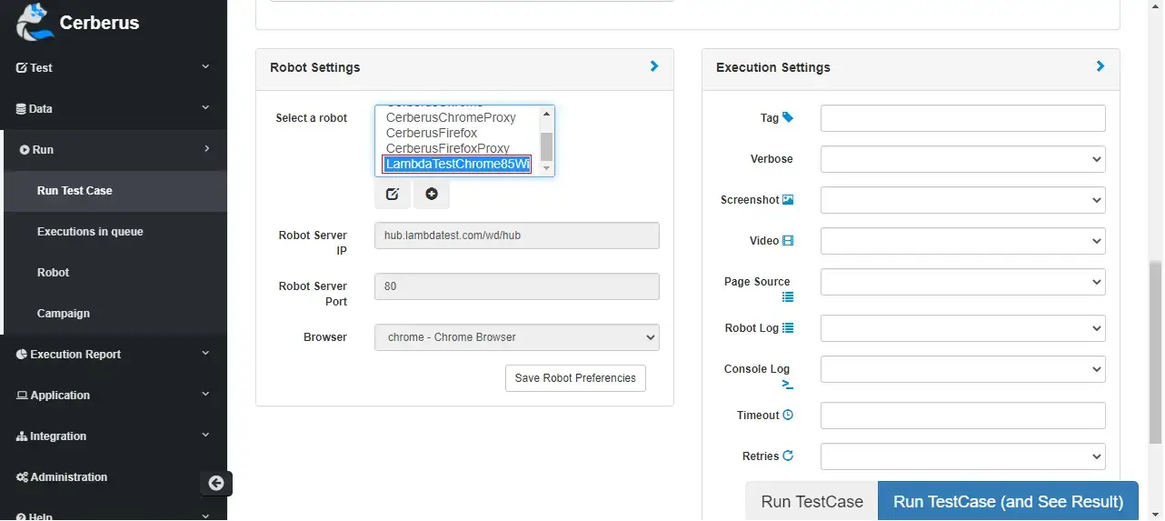 selecting executor for test case