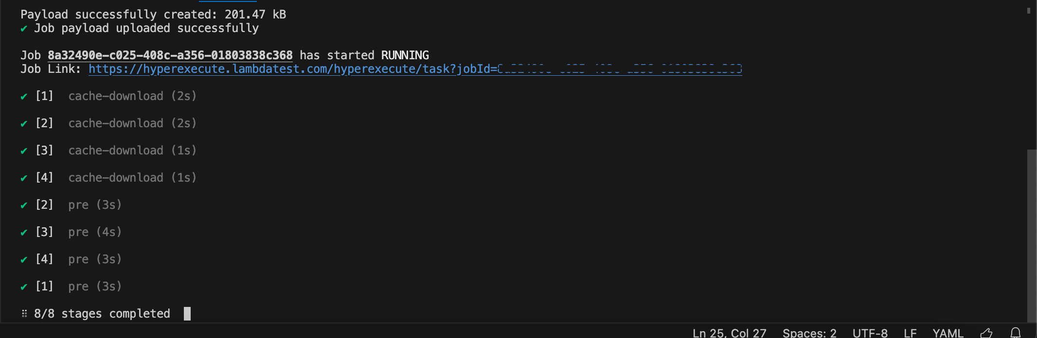JUnit HyperExecute Terminal Logs