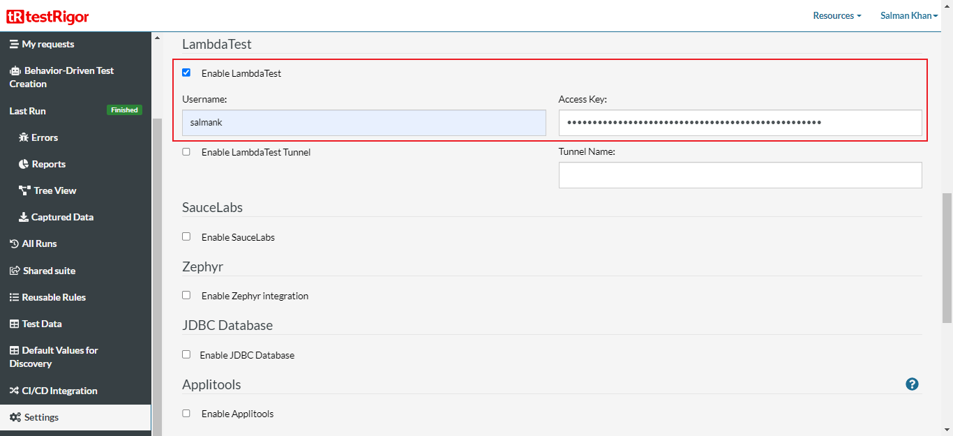 Integrating LambdaTest With testRigor