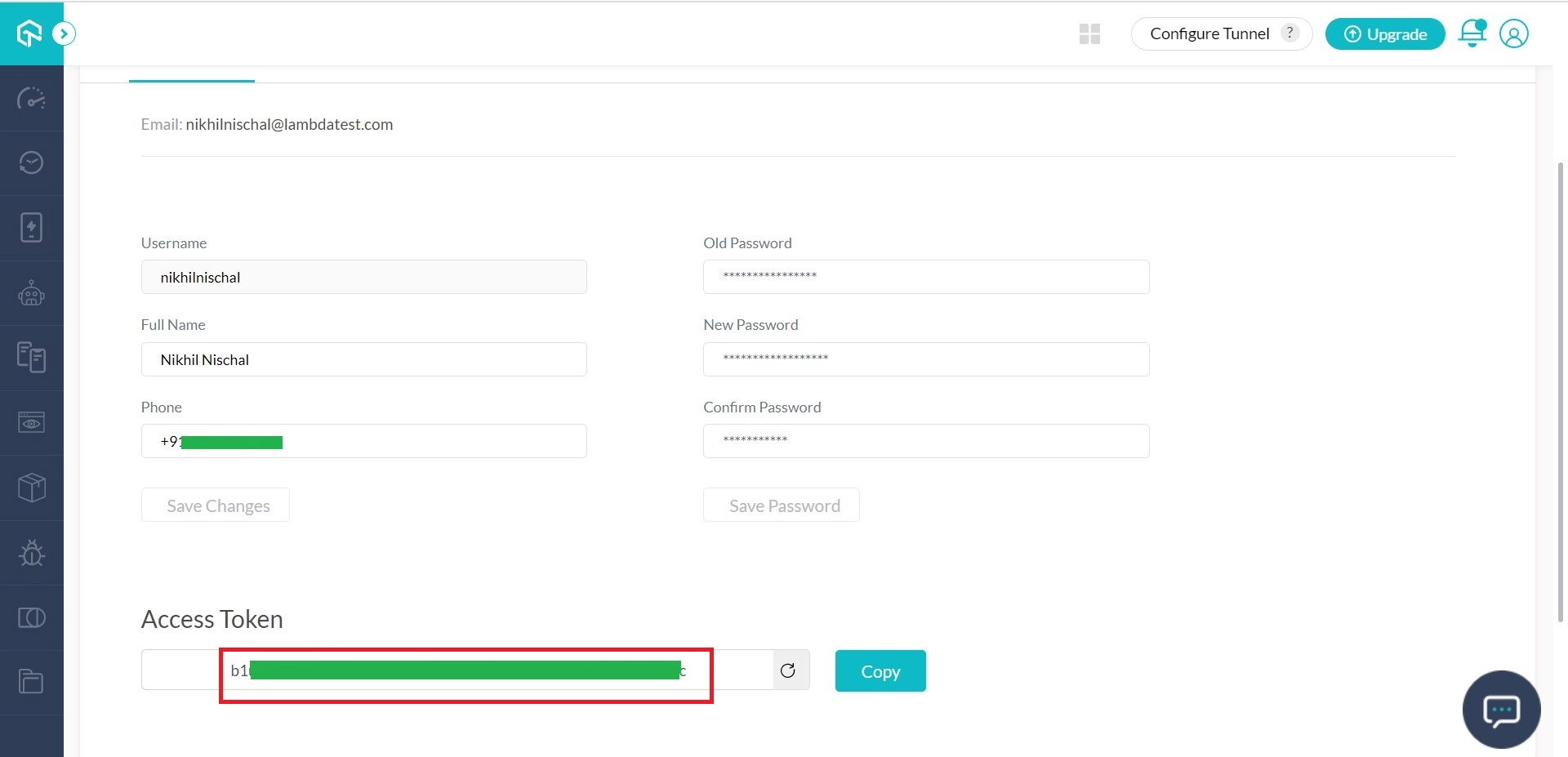 Access key in account settings