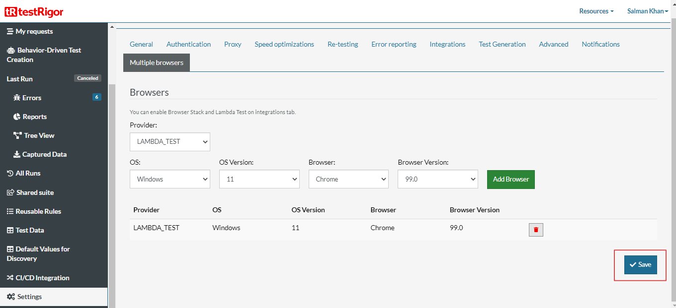 Integrating LambdaTest With testRigor